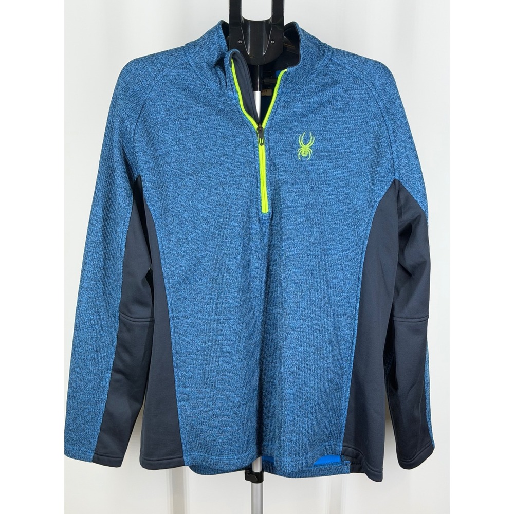 Spyder Mens XXL Blue Black 1/4 Zip Fleece Pullover Sweater Activewear Jacket